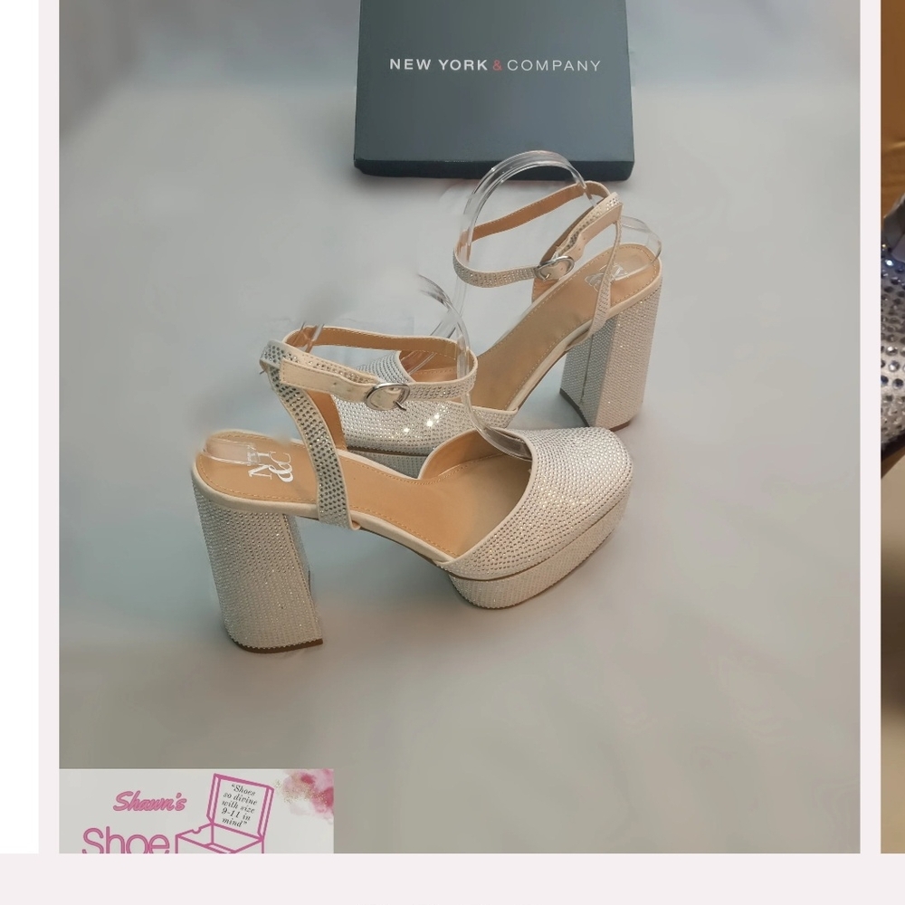 New York & Company Silver Platform Heels with Ankle Strap